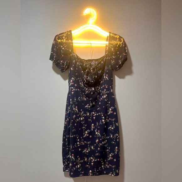 Windsor Navy Blue Floral Mini Dress Puff Sleeve Bodycon Formal Spring - Picture 2 of 13